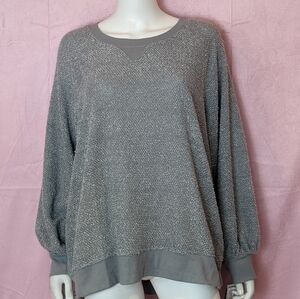 Democracy Gray Crew Neck Textured Pullover Sweatshirt size 2X